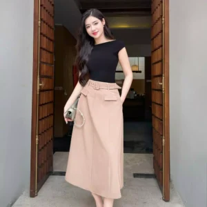 Chân váy midi chữ A kèm đai rời Cardina