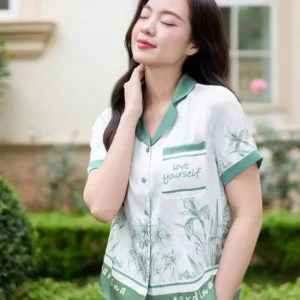 Pijama Lụa Quần Suông Cardina Họa Tiết Gấu