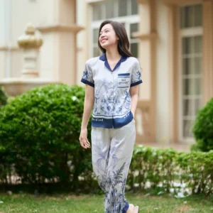 Pijama Lụa Quần Suông Cardina Họa Tiết Gấu