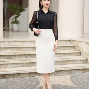 Chân váy bút chì dài lưng cao thanh lịch