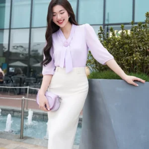 Chân váy bút chì dài lưng cao thanh lịch