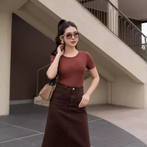 Chân váy Jeans chữ A rộng co giãn trẻ trung