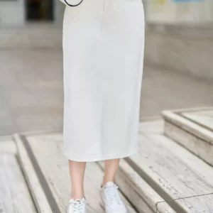 Chân váy jeans trắng dáng A dài Luperi