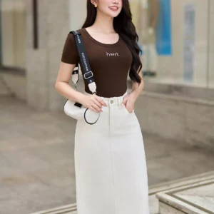 Chân váy jeans trắng dáng A dài Luperi