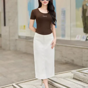 Chân váy jeans trắng dáng A dài Luperi