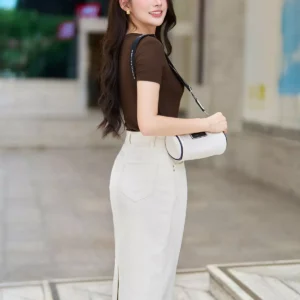 Chân váy jeans trắng dáng A dài Luperi