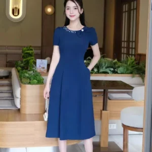 Đầm Xoè Đũi Hàn Đô Xanh Nhãn