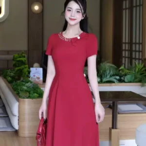 Đầm Xoè Đũi Hàn Đô Xanh Nhãn