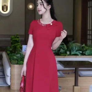 Đầm Xoè Đũi Hàn Đô Xanh Nhãn