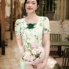 Đầm Hoa Ciani Xanh Rêu Nhã Nhặn Tôn Da