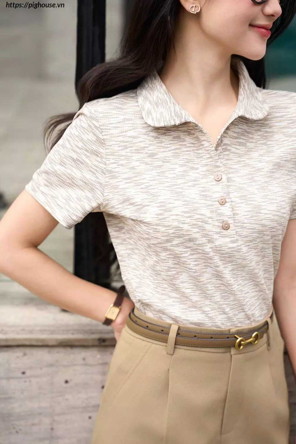 Polo tam cotton la co tron Cardina