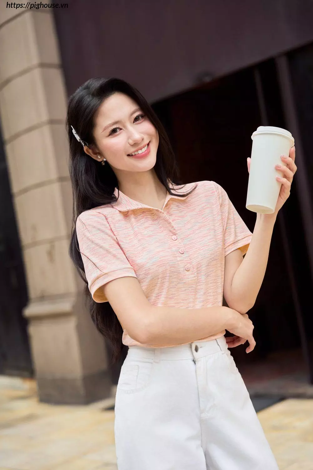 Polo tam cotton la co tron Cardina