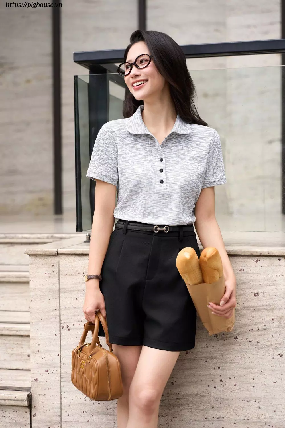 Polo tam cotton la co tron Cardina