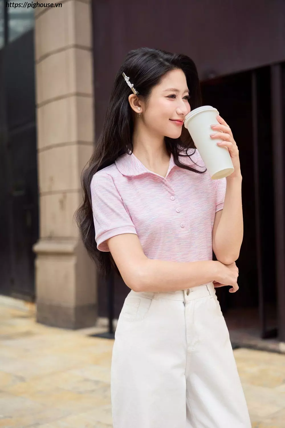 Polo tam cotton la co tron Cardina