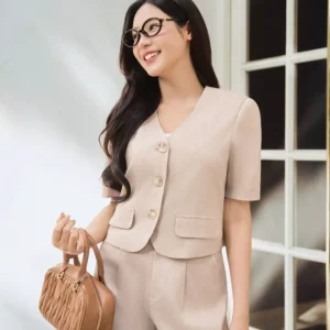 Áo Kí Giả Nữ Dáng Ngắn Cổ Tim Bầu