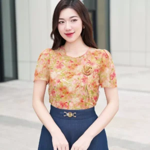 Áo Sơ Mi Tay Ngắn Cổ Hoa Thanh Lịch