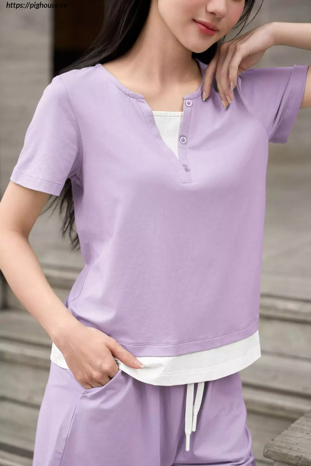 Bo dui cotton tay coc phoi gau cardina