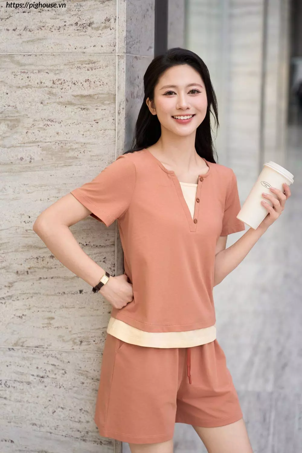 Bo dui cotton tay coc phoi gau cardina