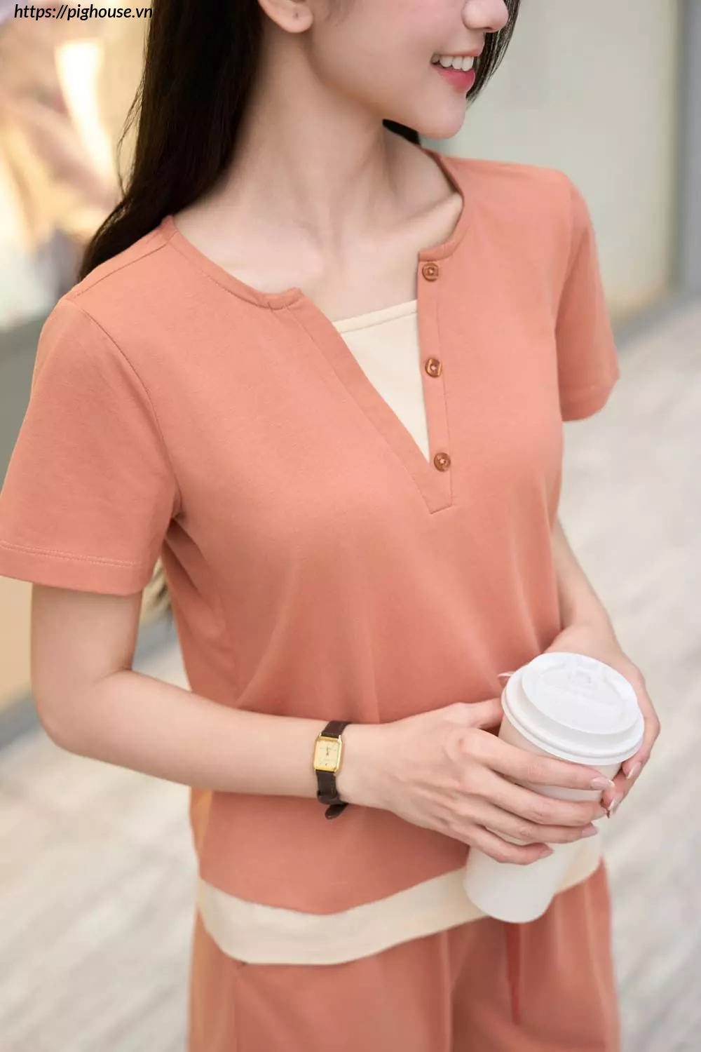 Bo dui cotton tay coc phoi gau cardina