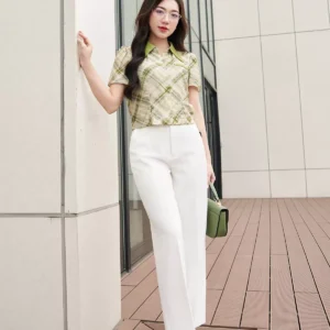 Áo Sơ Mi Croptop Kẻ Cổ Đức Thanh Lịch