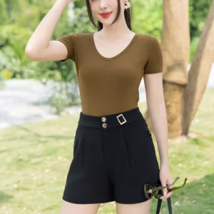 Quần Sooc Cạp Cao 2 Cúc Trẻ Trung