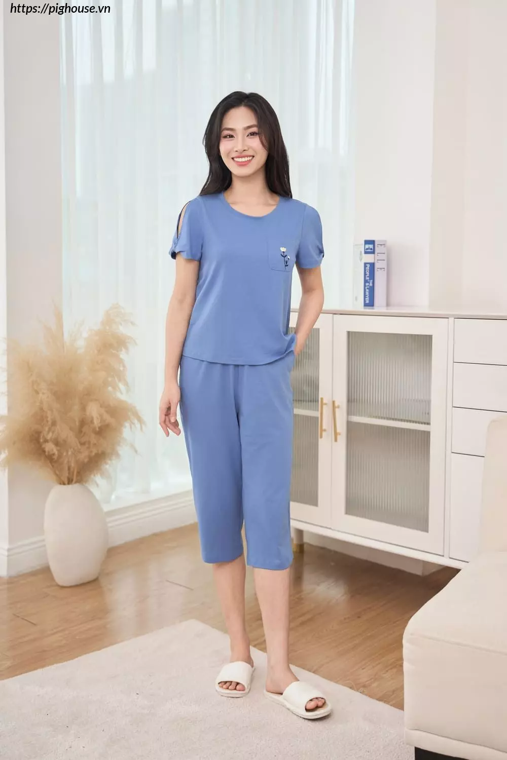 Bo cotton quan lung tay xoan cardina