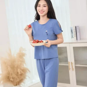 Bo cotton quan lung tay xoan cardina