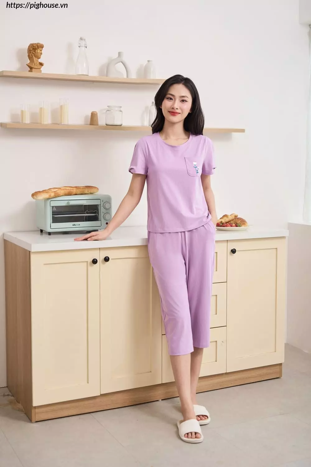 Bo cotton quan lung tay xoan cardina