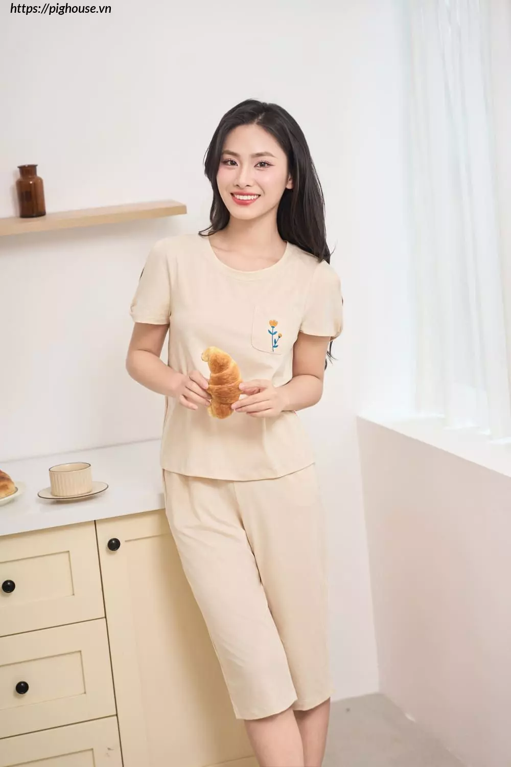 Bo cotton quan lung tay xoan cardina