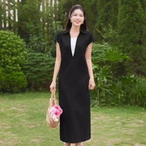 Đầm Đũi Suông Cổ Khoét Sâu Kèm Áo Quây