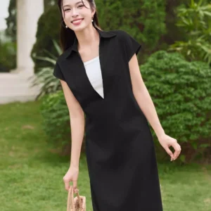 Đầm Đũi Suông Cổ Khoét Sâu Kèm Áo Quây