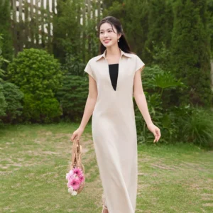 Đầm Đũi Suông Cổ Khoét Sâu Kèm Áo Quây