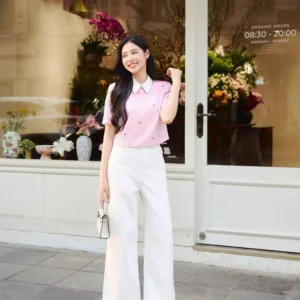 Croptop sơ mi kẻ nơ xinh xắn