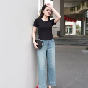 Quần Jeans Nữ Ống Suông Denim Cao Cấp