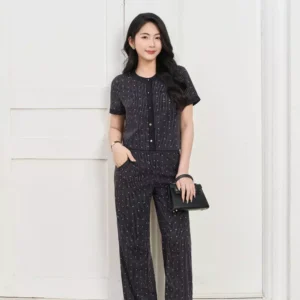 Set Tuytsi Quần Suông Phối Viền Cardina