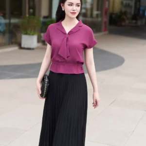 áo sơ mi lụa ngọc trai tay hến