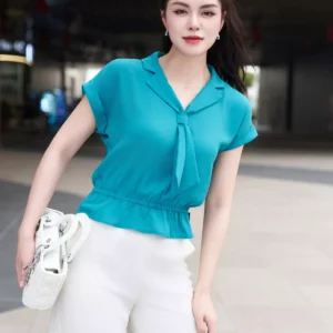 áo sơ mi lụa ngọc trai tay hến