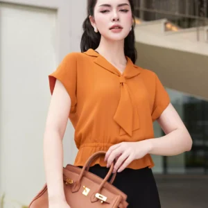 áo sơ mi lụa ngọc trai tay hến