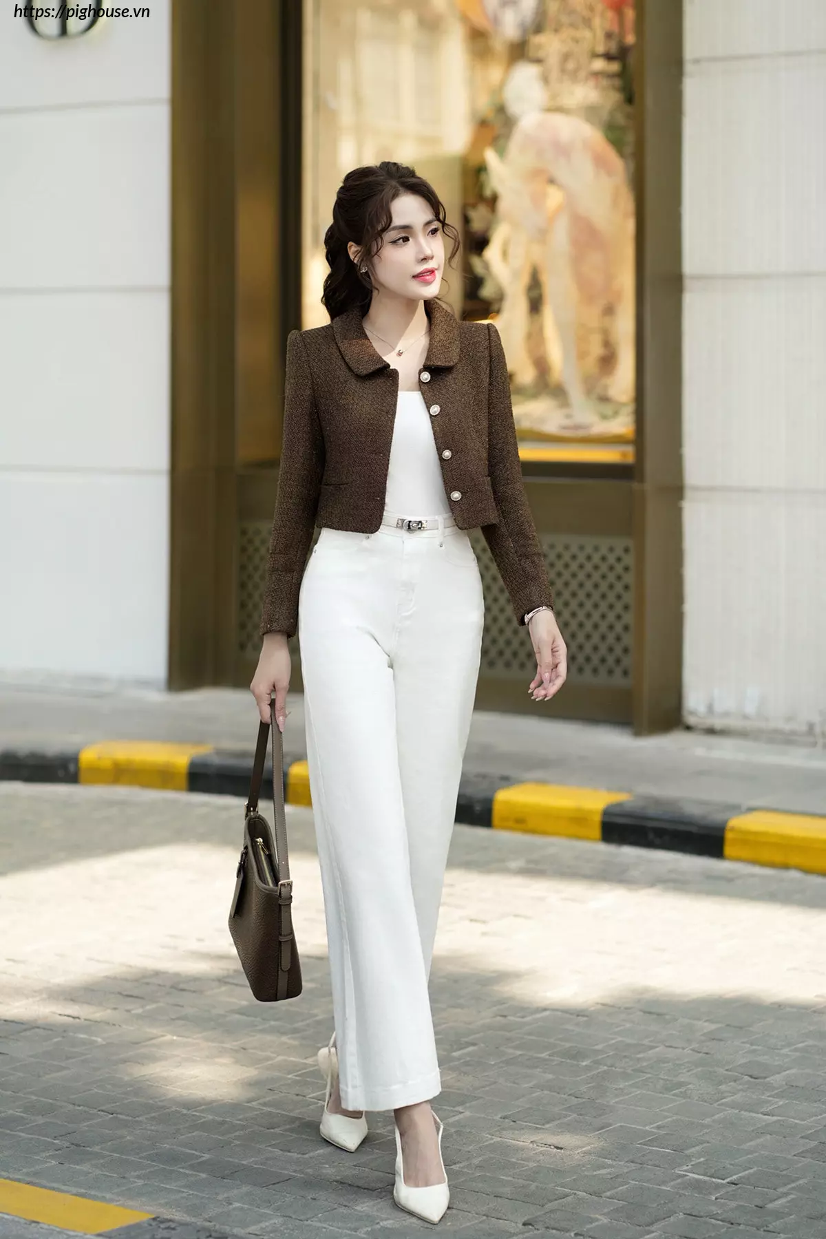 Quần Jeans Ống Suông Cạp Cao