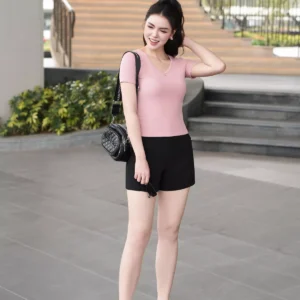 Áo Thun Tay Ngắn LU5AP10 Dáng Ôm Cổ Tim