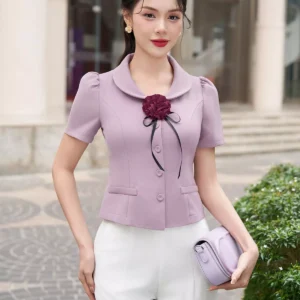 áo ký giả luperi tay ngắn cổ tròn thanh lịch