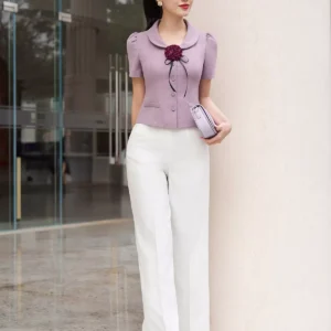 áo ký giả luperi tay ngắn cổ tròn thanh lịch