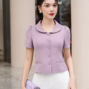 áo ký giả luperi tay ngắn cổ tròn thanh lịch