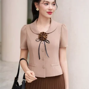 áo ký giả luperi tay ngắn cổ tròn thanh lịch