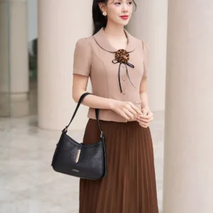 áo ký giả luperi tay ngắn cổ tròn thanh lịch