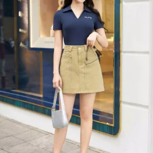 Chân váy jeans lưng cao tôn dáng