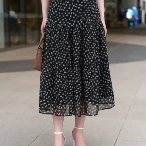 Chân váy voan midi dáng A 3 tầng có túi