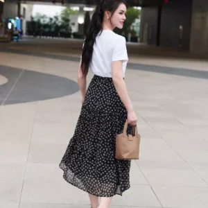 Chân váy voan midi dáng A 3 tầng có túi