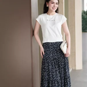 Chân váy voan midi dáng A 3 tầng có túi