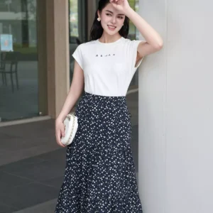 Chân váy voan midi dáng A 3 tầng có túi